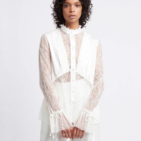 AJE Veil Lace Shirt Ivory White Button Down Top - Picture 4 of 11
